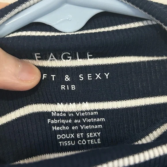 American Eagle Soft&Sexy Long Sleeve Mock Neck Ribbed T-Shirt Navy Size M - Picture 11 of 13